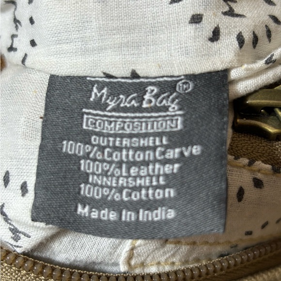 Myra Leather Shoulder Purse Tooled Leather Canvas Crossbody Pocketbook Brown - Picture 13 of 16